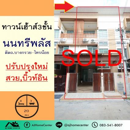 ขายทาวน์เฮ้าส์3ชั้น 20 ตารางวา ม.นนทรีพลัส บางกรวย ปรับปรุงใหม่ เฟอร์บิ้วท์