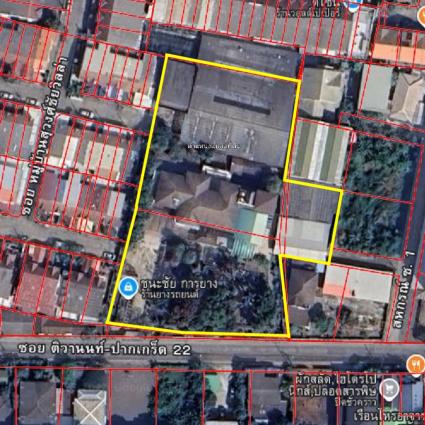 ขายที่ดินพร้อมบ้านและสิ่งปลูกสร้าง 3-2-74.3 ไร่ ซ.ติวานนท์-ปากเกร็ด22 
